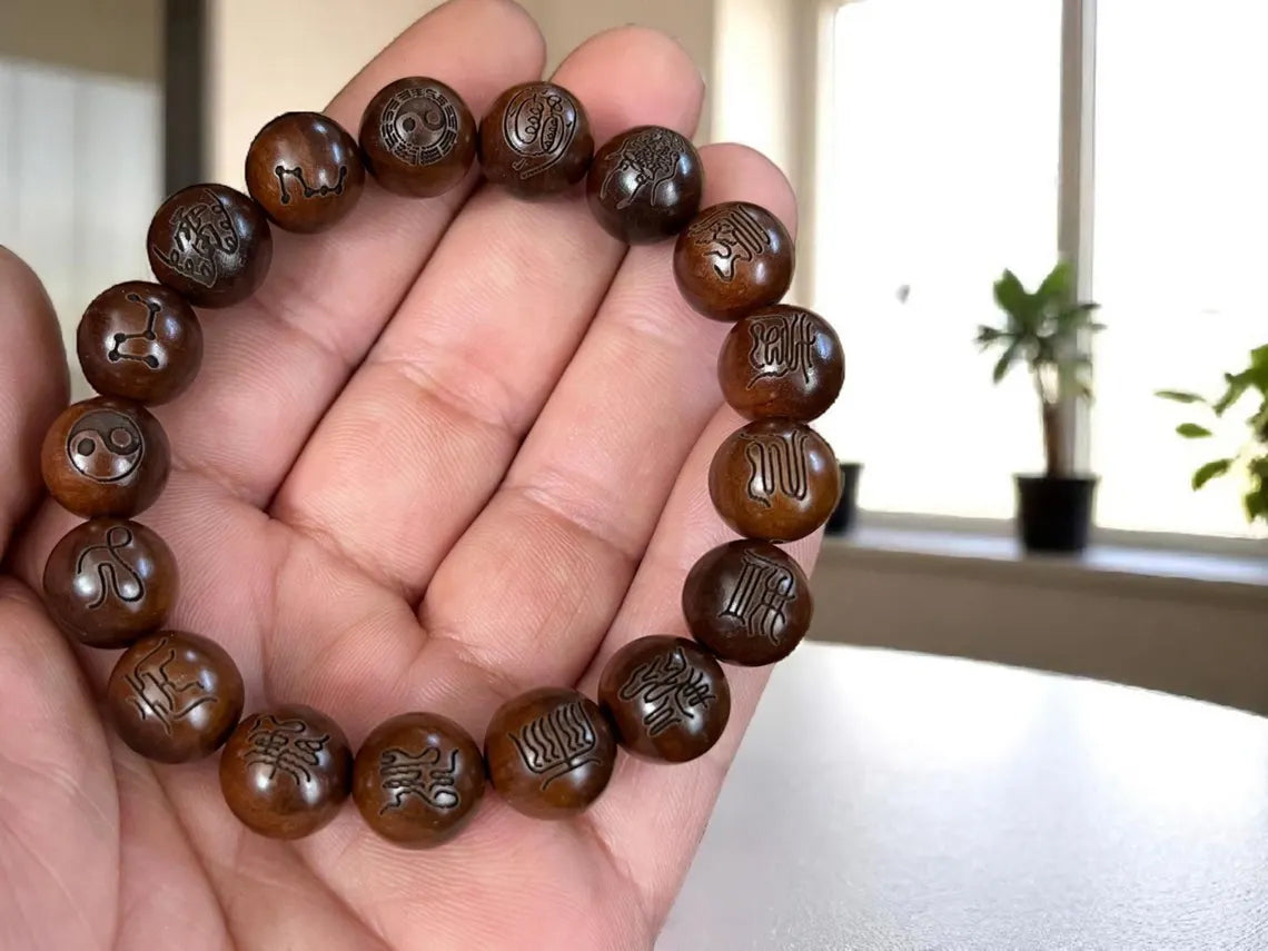 Taoist Protection Bracelet: Lightning Jujube Wood Bagua Amulet