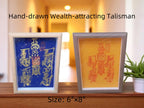 Hand-Drawn Taoist Wealth Talisman: Fortune & Protection Art - Framed