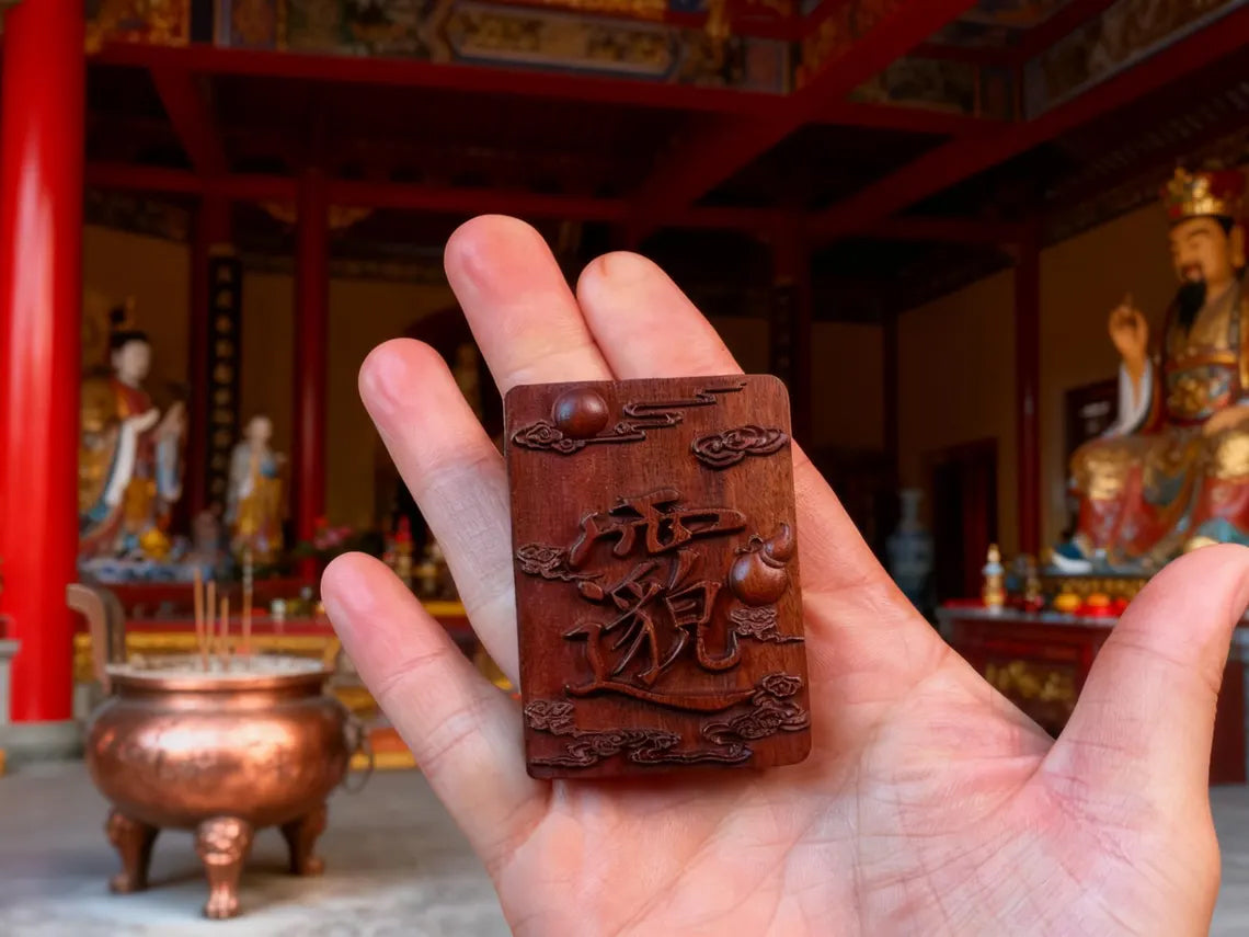 Handcarved Taoist Talisman – Lightning Struck Jujube Wood Healing Pendant