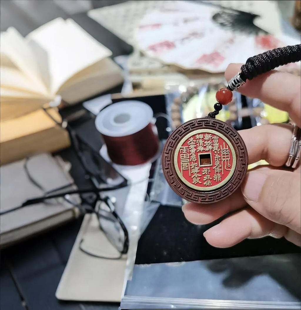 Hand-Carved Jujube Wood Pendant: Taoist Blessing, Wealth & Protection