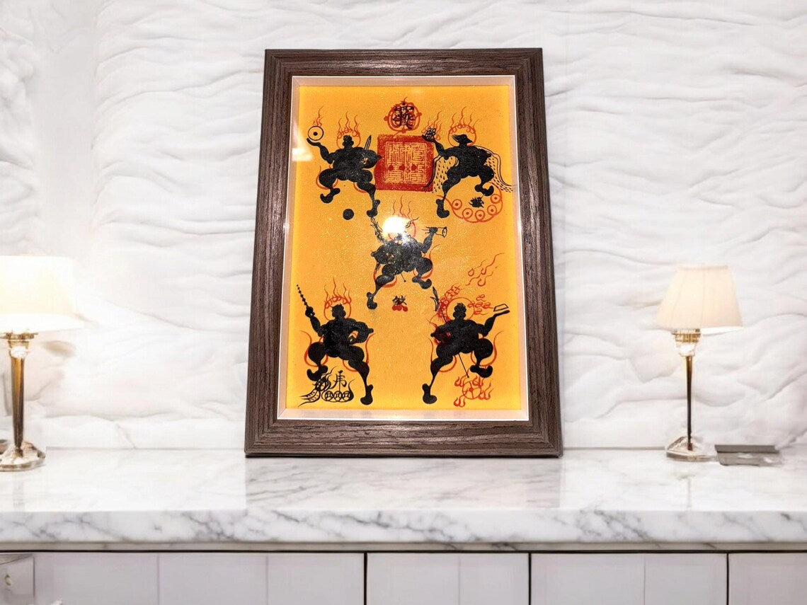Handcrafted Chinese Five Thunder Talisman: Taoist Home Protection Art