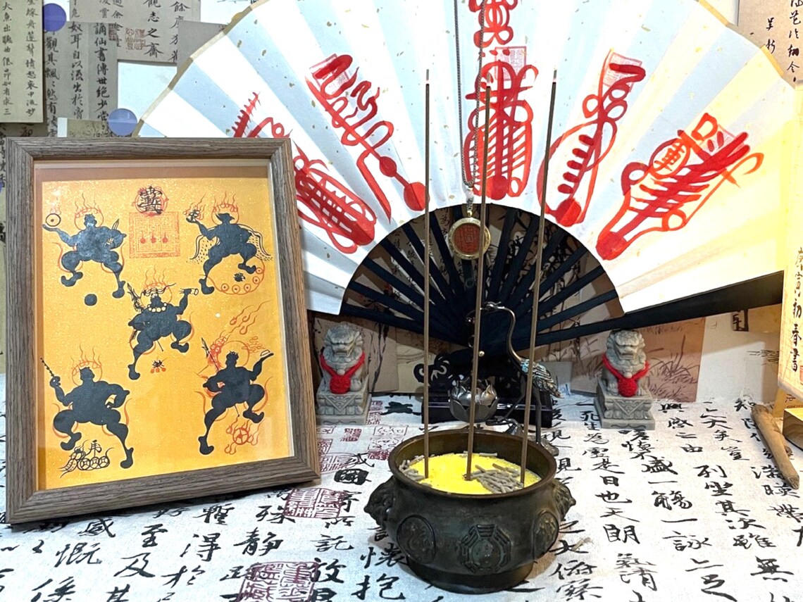 Handcrafted Chinese Five Thunder Talisman: Taoist Home Protection Art