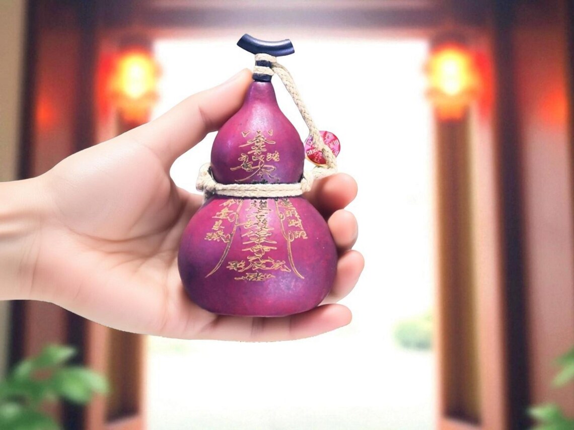 Handcrafted Consecrated Natural Gourd Talisman Set-Taoist Exorcism Symbols Hand-Carved Protection Amulets for Home Blessing&Evil Spirit Ward