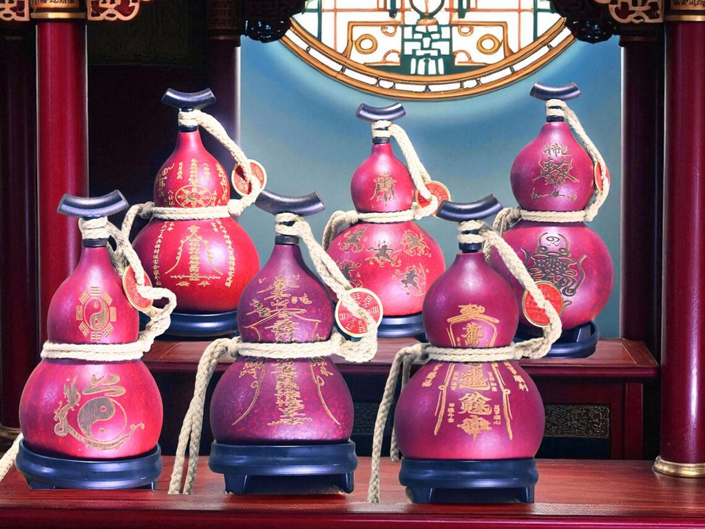 Handcrafted Consecrated Natural Gourd Talisman Set-Taoist Exorcism Symbols Hand-Carved Protection Amulets for Home Blessing&Evil Spirit Ward