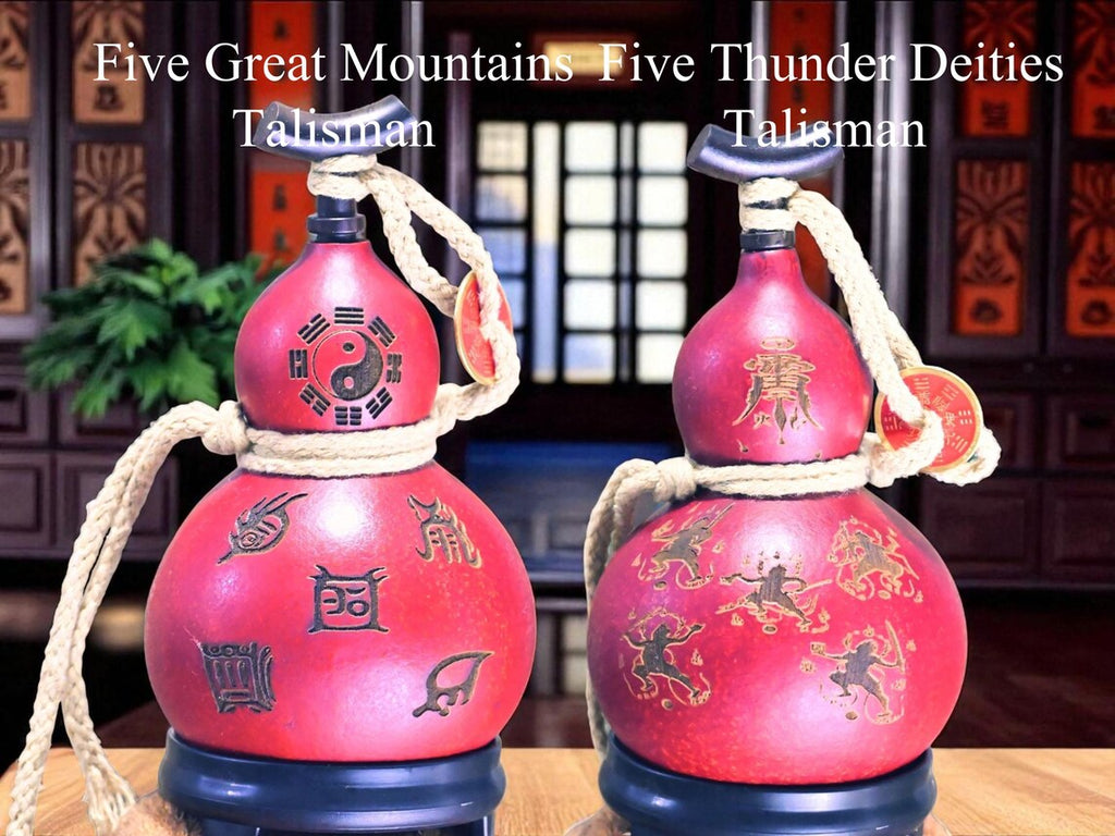 Handcrafted Consecrated Natural Gourd Talisman Set-Taoist Exorcism Symbols Hand-Carved Protection Amulets for Home Blessing&Evil Spirit Ward