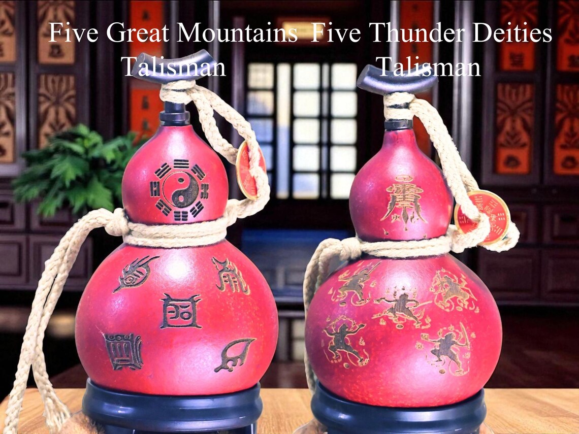 Handcrafted Consecrated Natural Gourd Talisman Set-Taoist Exorcism Symbols Hand-Carved Protection Amulets for Home Blessing&Evil Spirit Ward